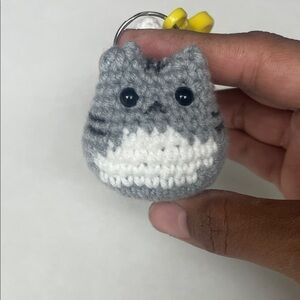 Gray and White Cat Keychain